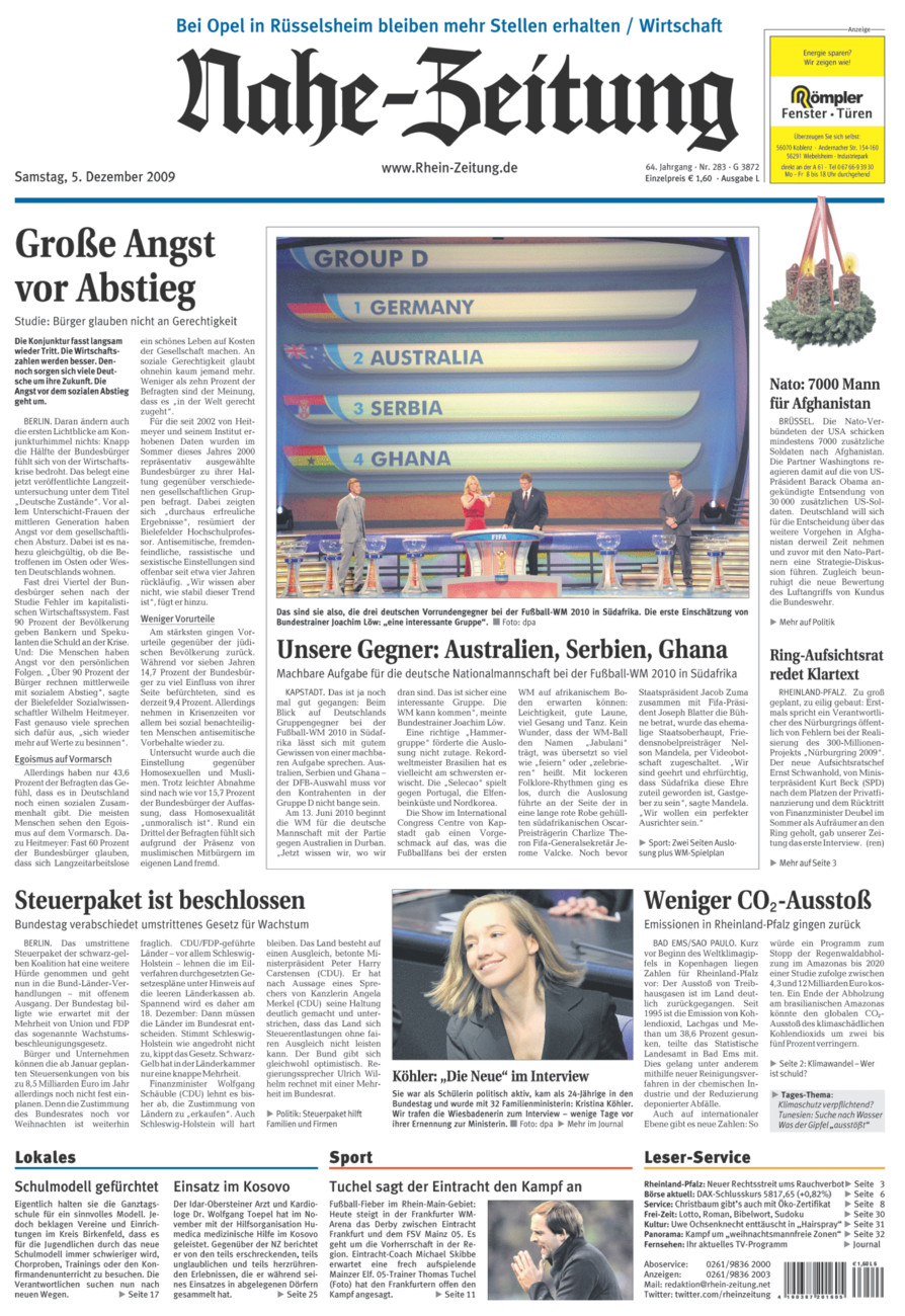Nahe-Zeitung vom Samstag, 05.12.2009