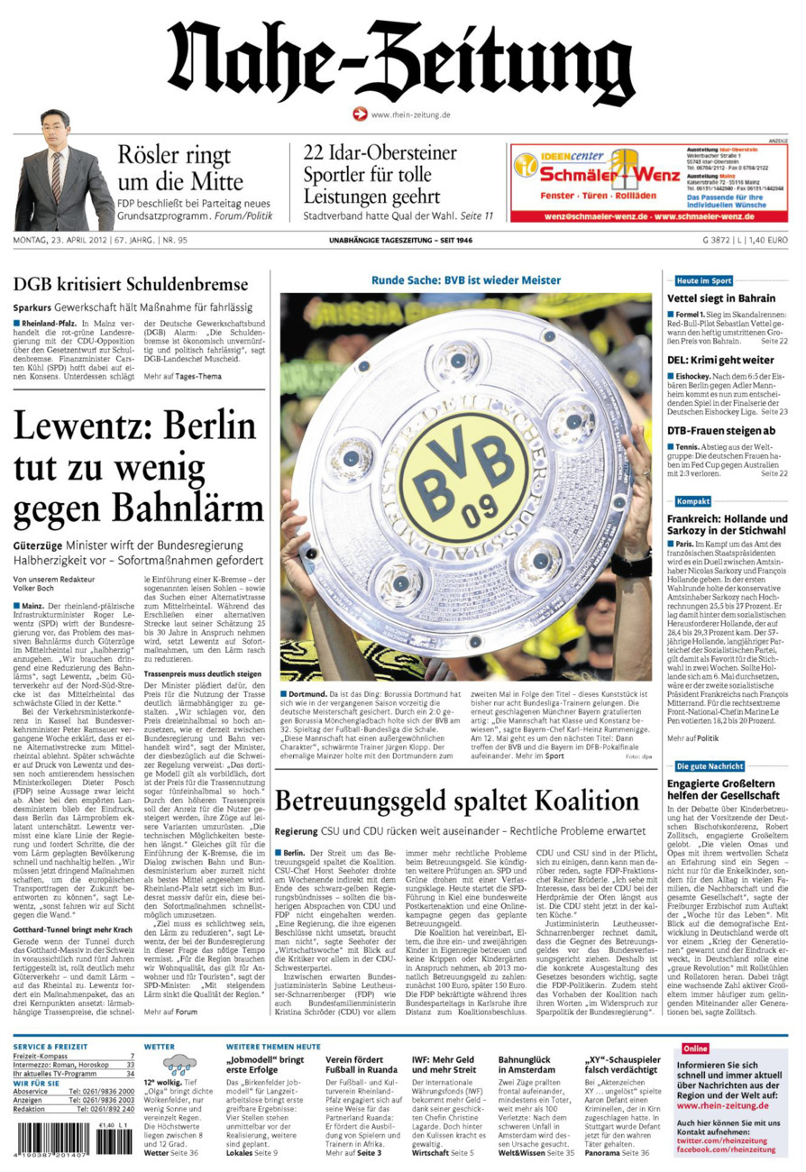 Nahe-Zeitung vom Montag, 23.04.2012