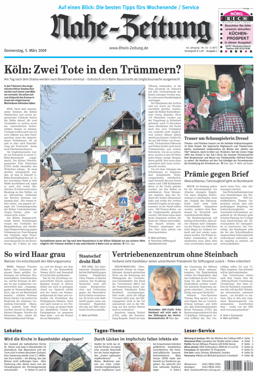 Nahe-Zeitung vom Donnerstag, 05.03.2009
