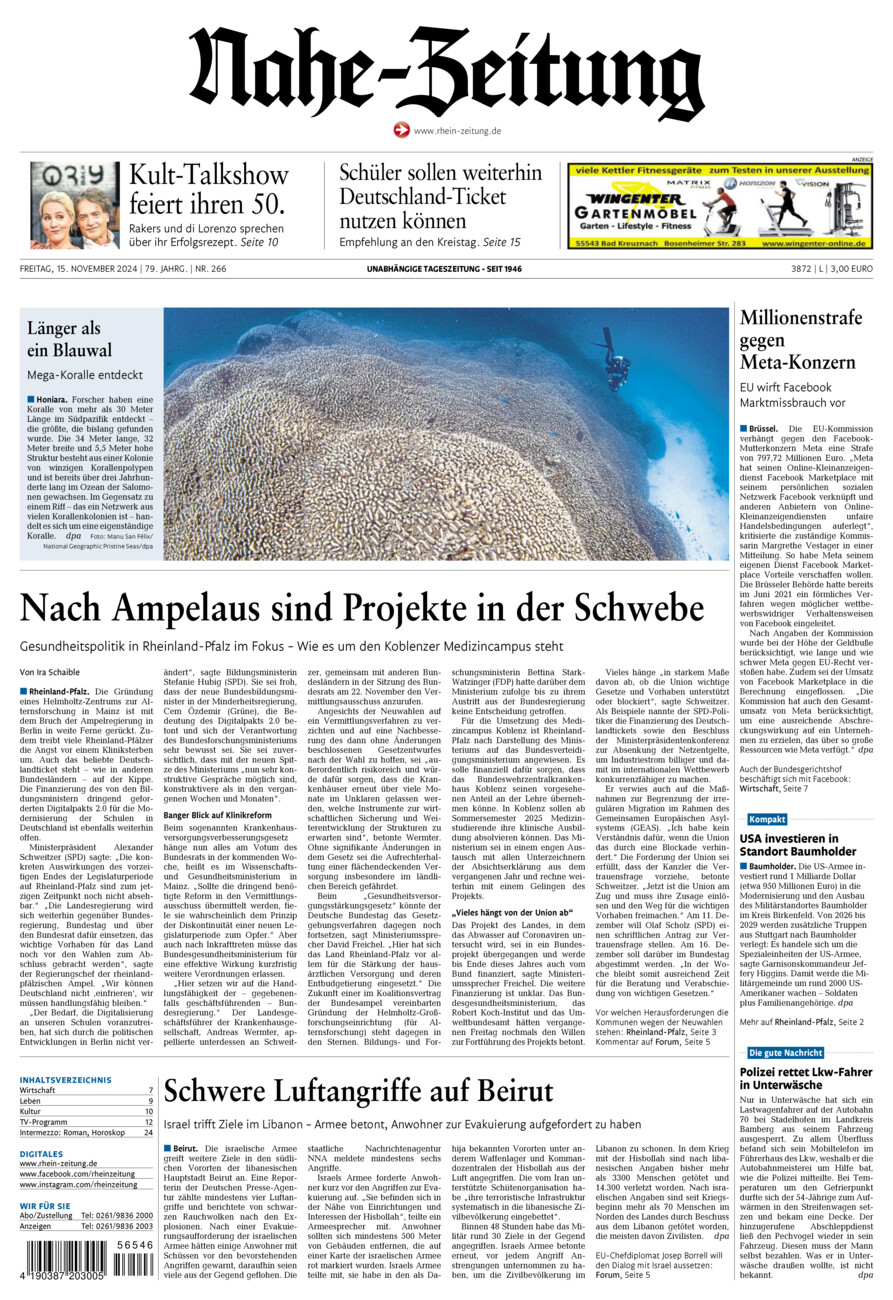 Nahe-Zeitung vom Freitag, 15.11.2024