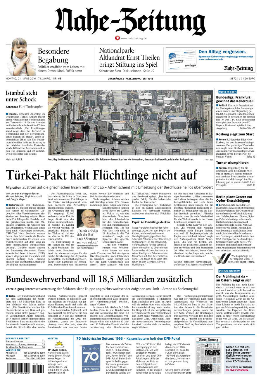 Nahe-Zeitung vom Montag, 21.03.2016