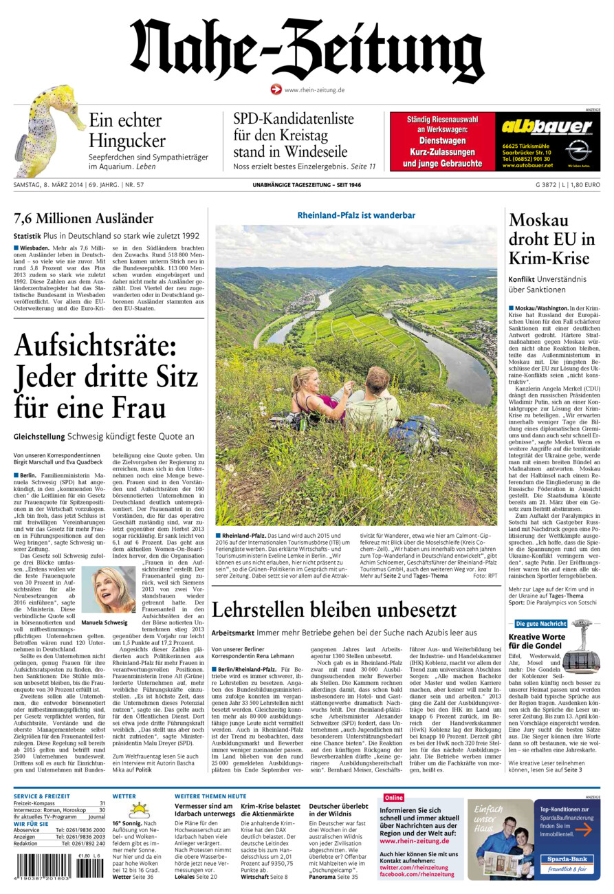Nahe-Zeitung vom Samstag, 08.03.2014