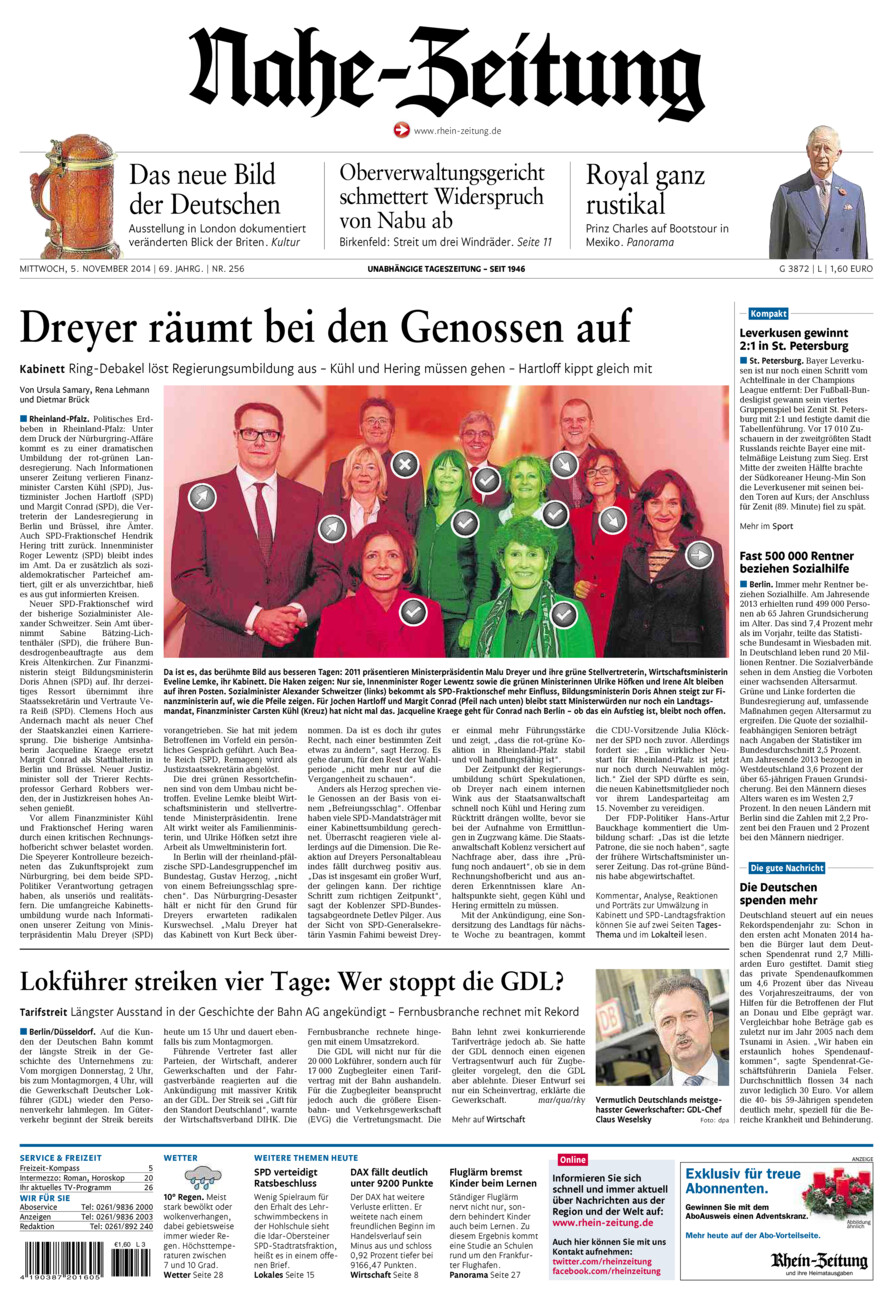 Nahe-Zeitung vom Mittwoch, 05.11.2014