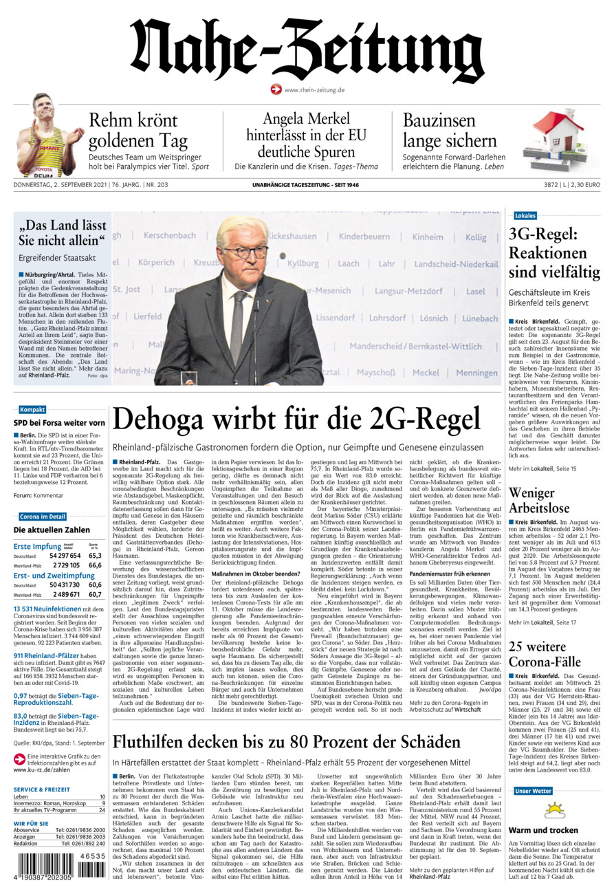 Nahe-Zeitung vom Donnerstag, 02.09.2021