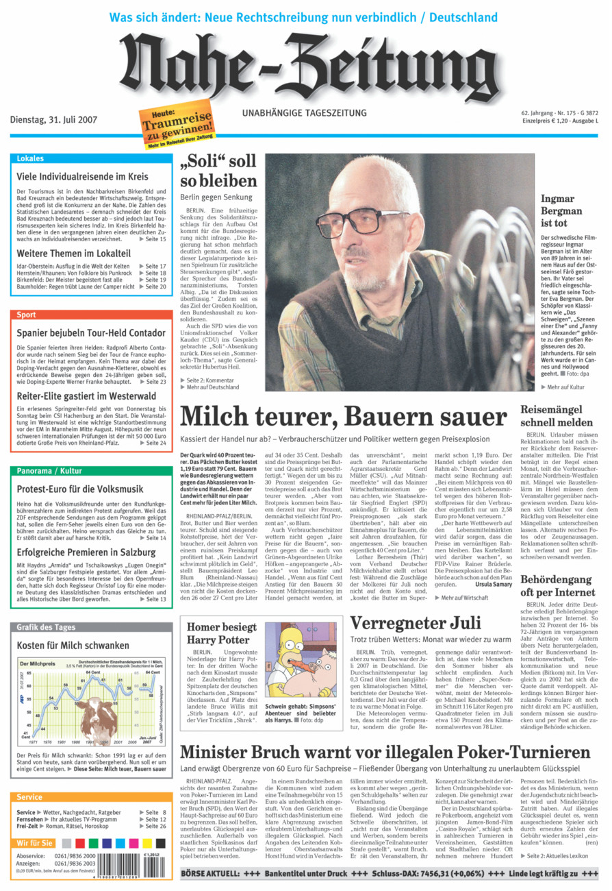 Nahe-Zeitung vom Dienstag, 31.07.2007
