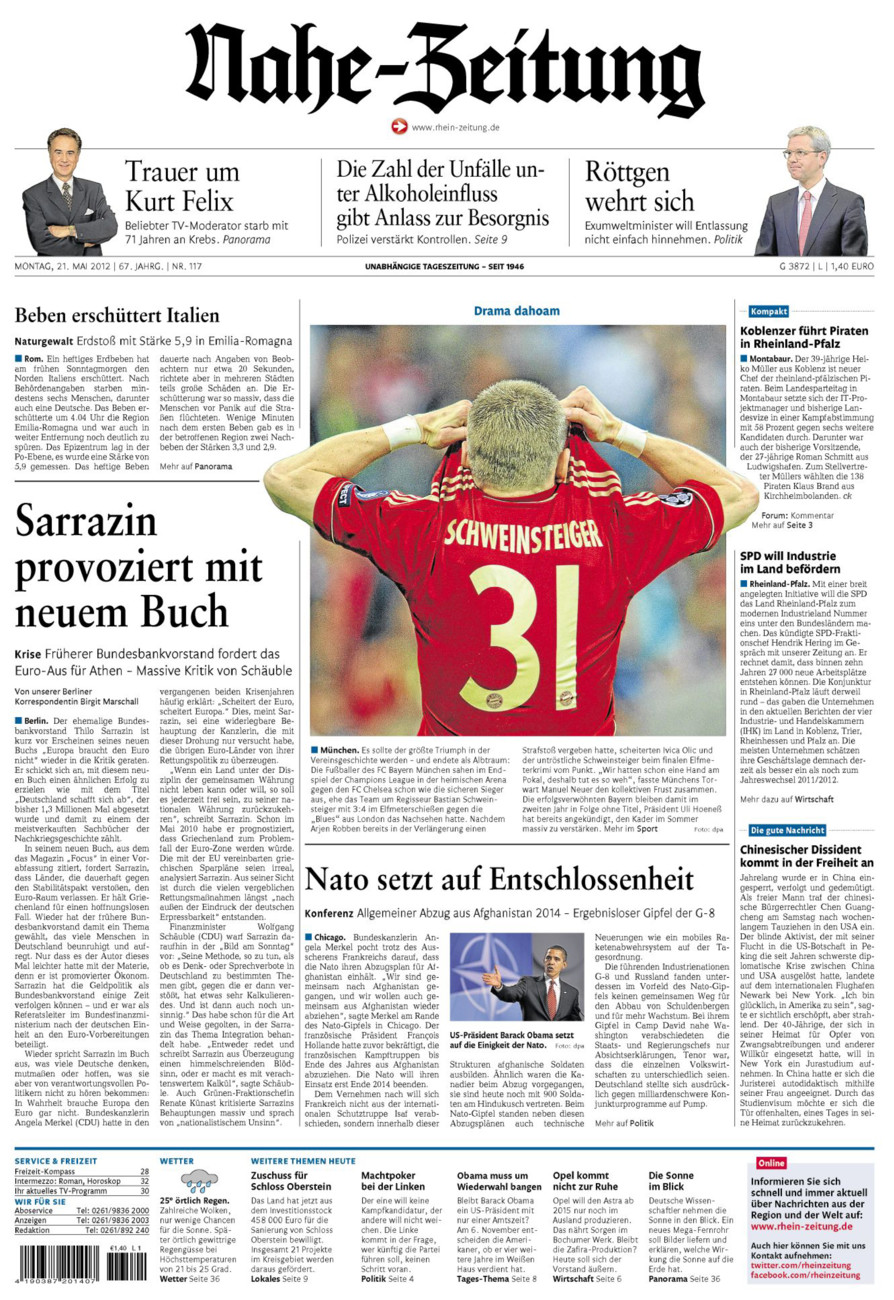 Nahe-Zeitung vom Montag, 21.05.2012