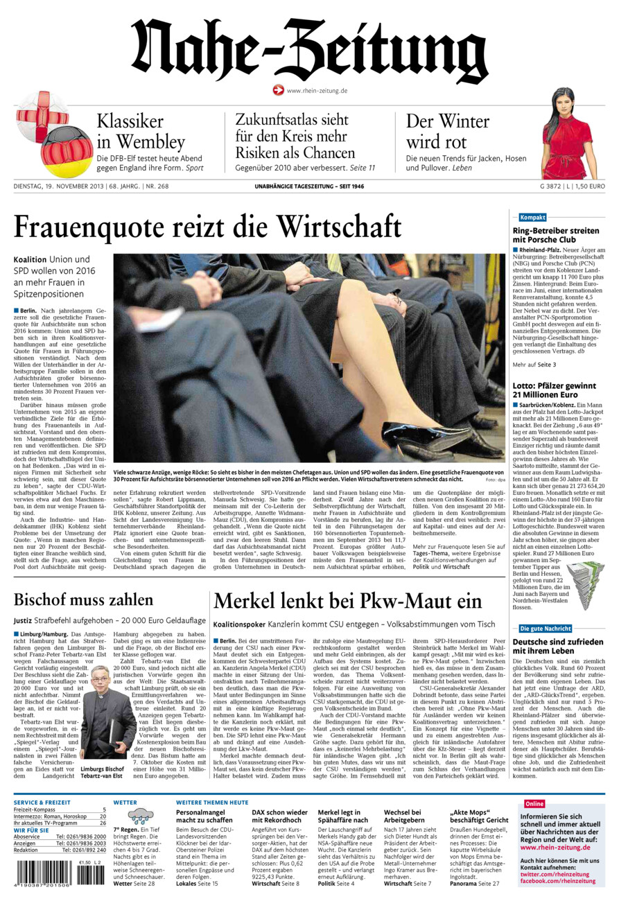 Nahe-Zeitung vom Dienstag, 19.11.2013