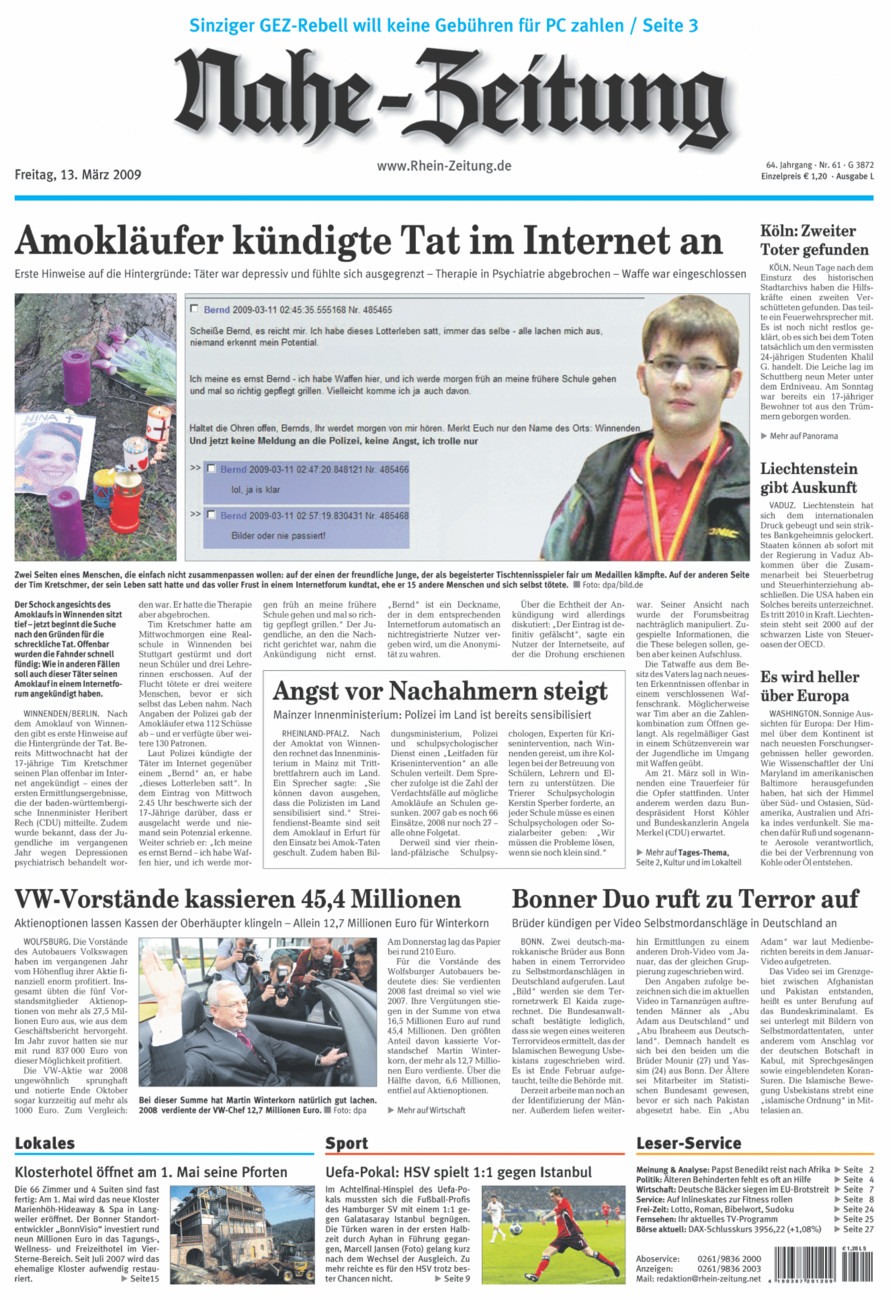 Nahe-Zeitung vom Freitag, 13.03.2009