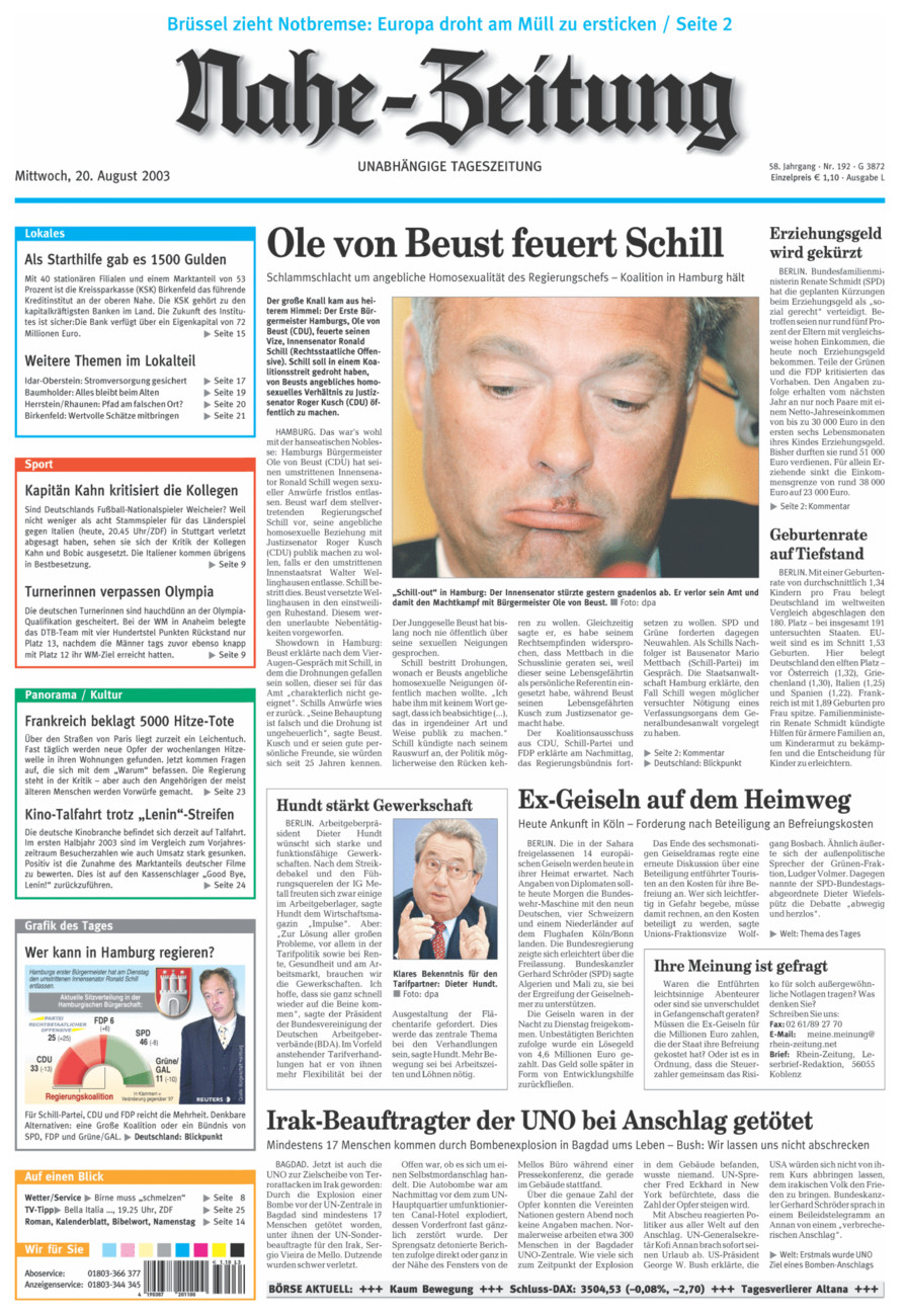 Nahe-Zeitung vom Mittwoch, 20.08.2003