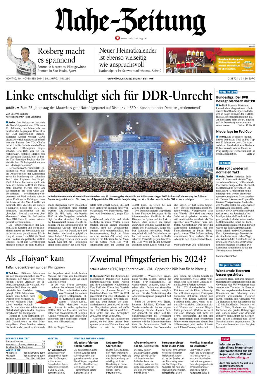 Nahe-Zeitung vom Montag, 10.11.2014