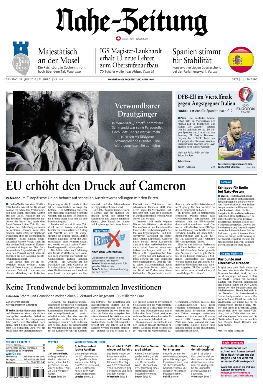Nahe-Zeitung vom Dienstag, 28.06.2016