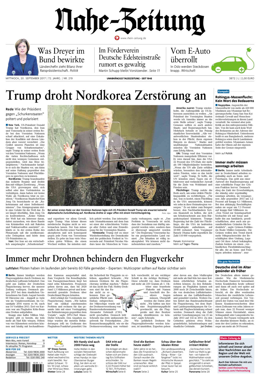 Nahe-Zeitung vom Mittwoch, 20.09.2017