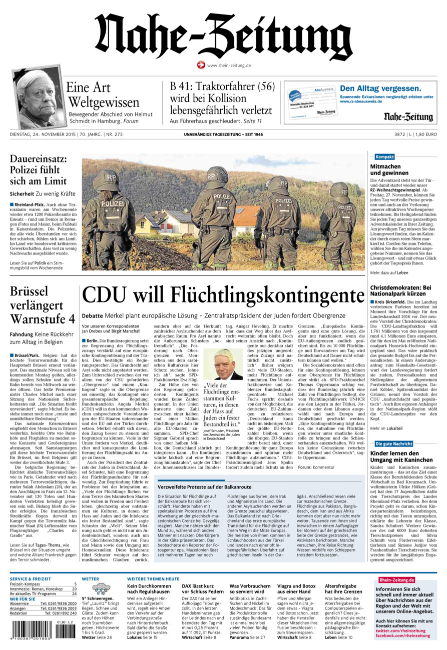 Nahe-Zeitung vom Dienstag, 24.11.2015