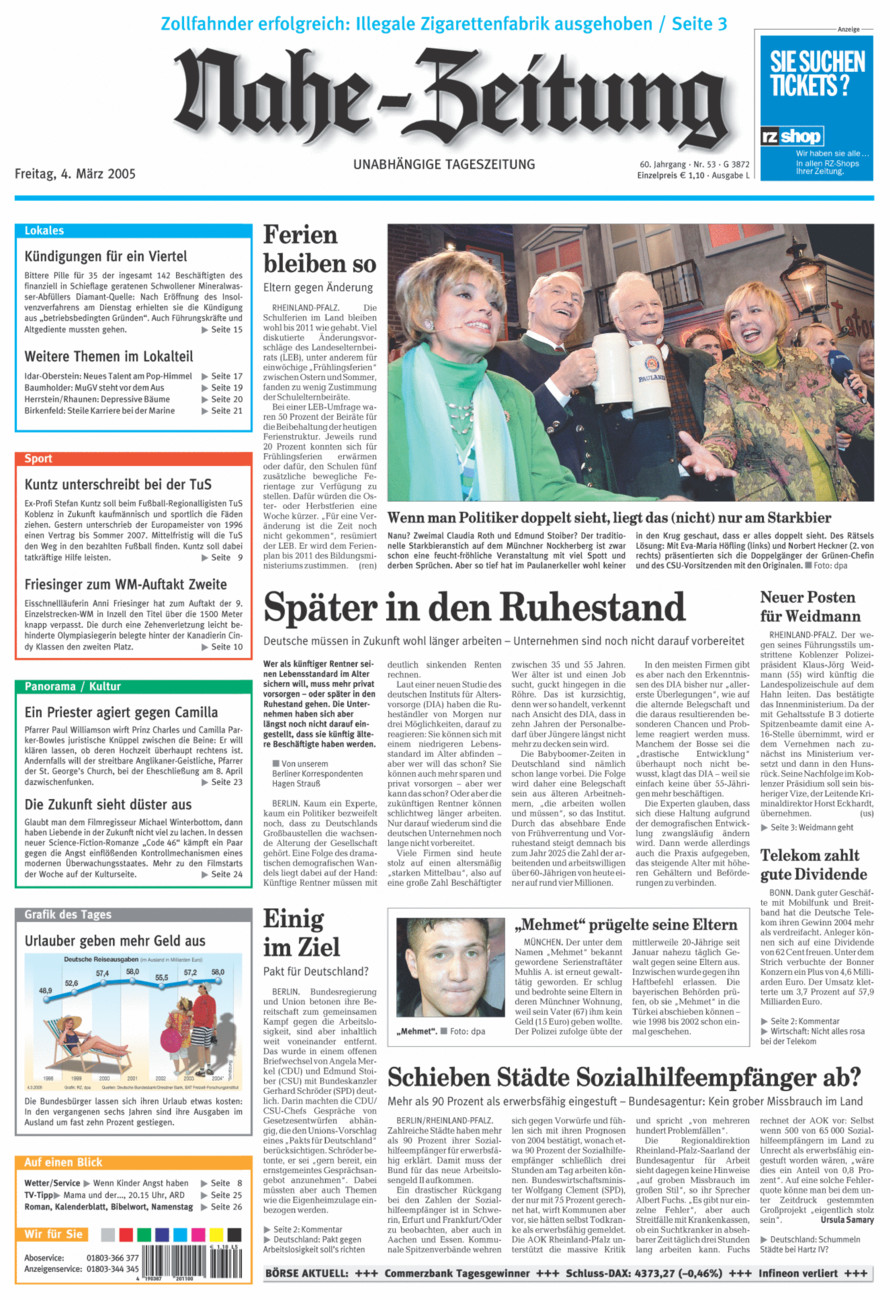 Nahe-Zeitung vom Freitag, 04.03.2005