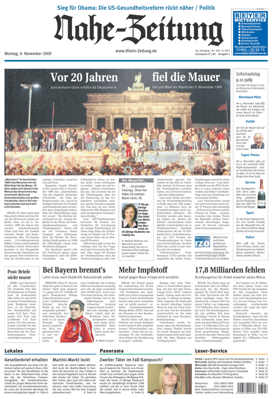 Nahe-Zeitung vom Montag, 09.11.2009