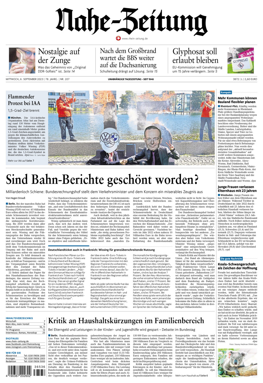 Nahe-Zeitung vom Mittwoch, 06.09.2023