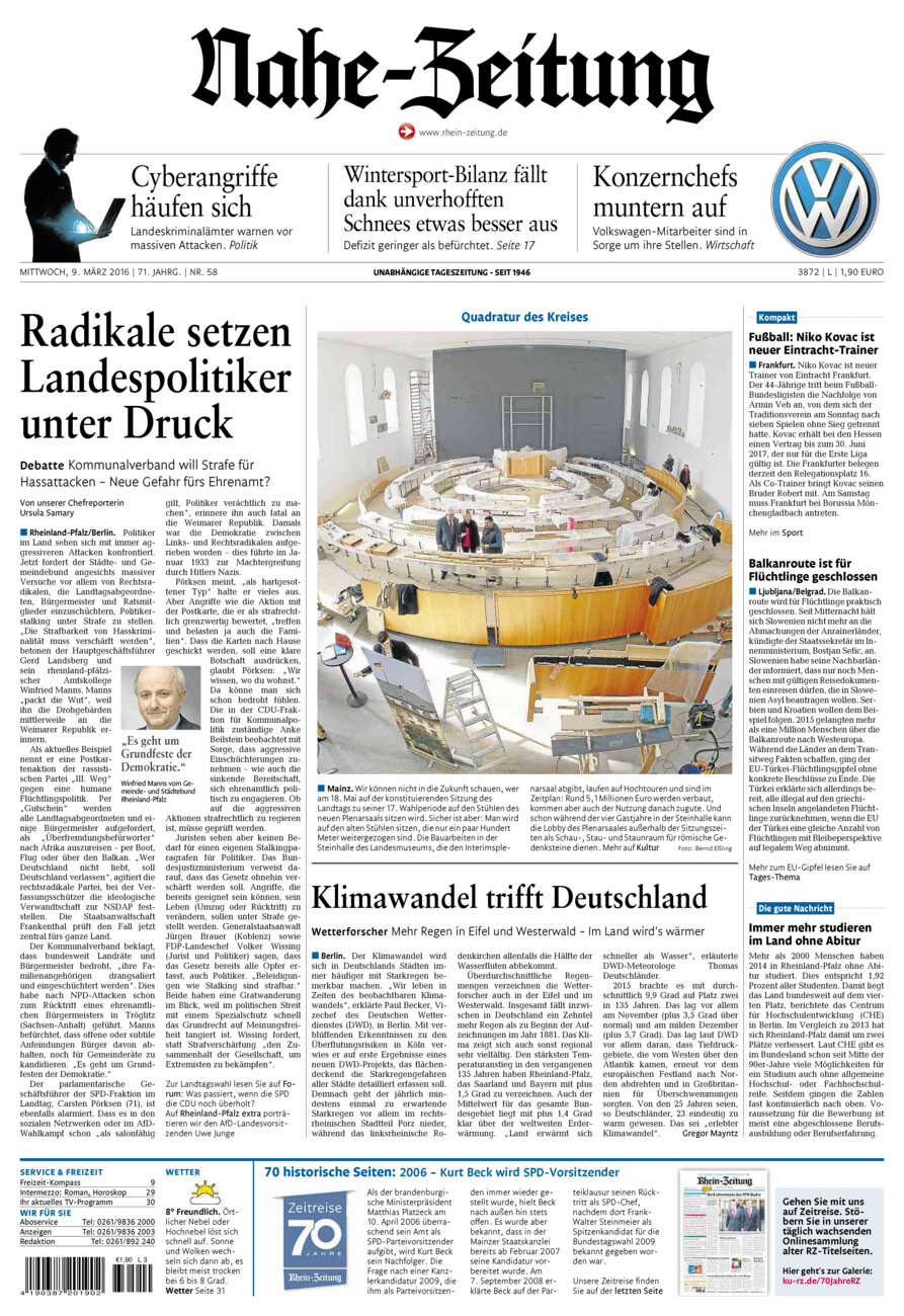 Nahe-Zeitung vom Mittwoch, 09.03.2016
