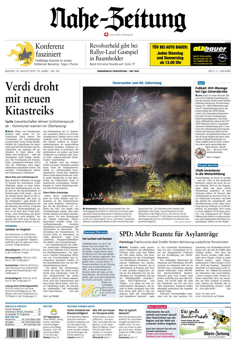 Nahe-Zeitung vom Montag, 10.08.2015