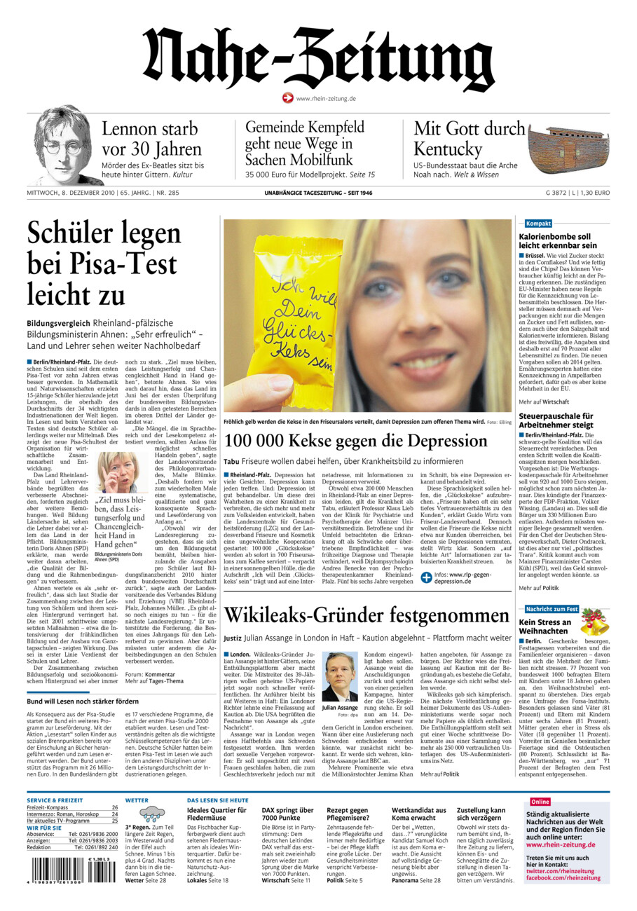 Nahe-Zeitung vom Mittwoch, 08.12.2010