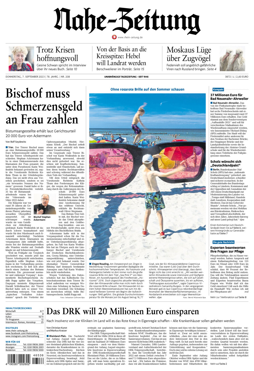 Nahe-Zeitung vom Donnerstag, 07.09.2023