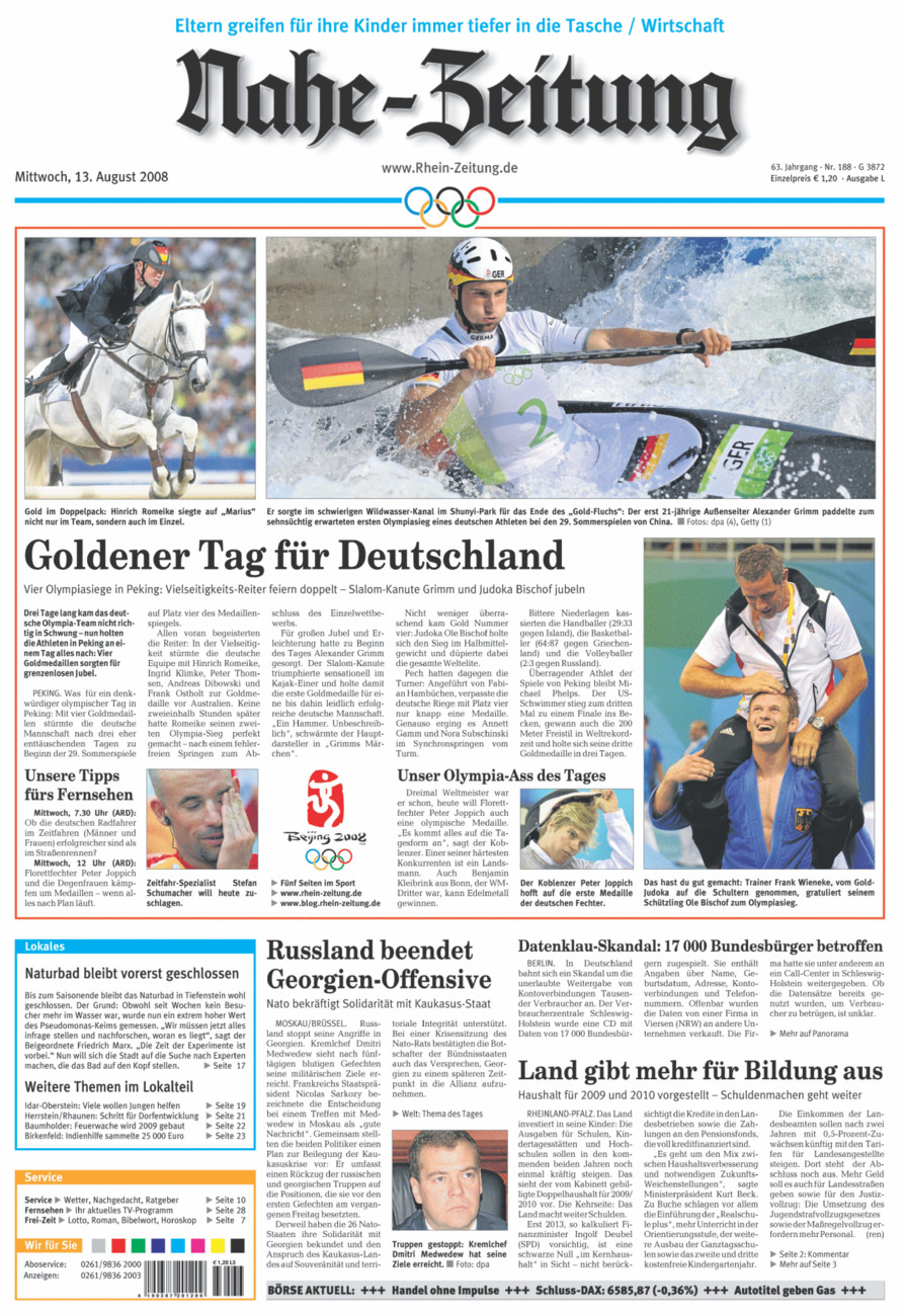 Nahe-Zeitung vom Mittwoch, 13.08.2008