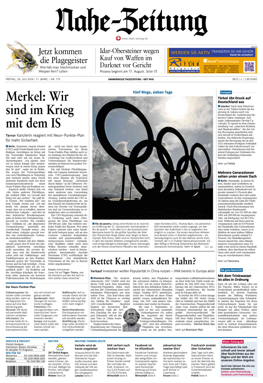 Nahe-Zeitung vom Freitag, 29.07.2016