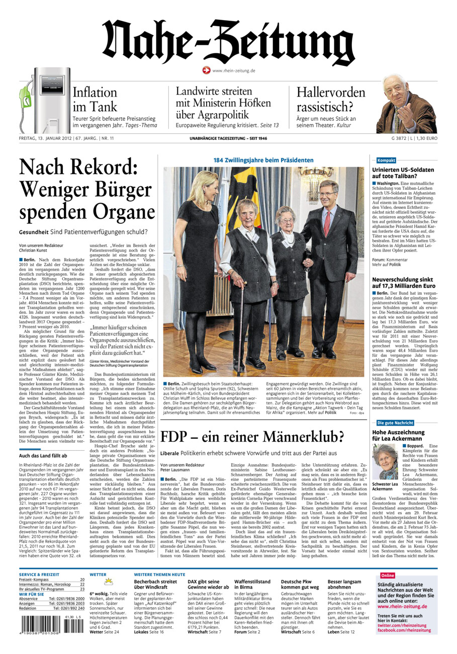 Nahe-Zeitung vom Freitag, 13.01.2012