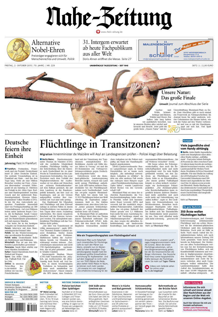 Nahe-Zeitung vom Freitag, 02.10.2015