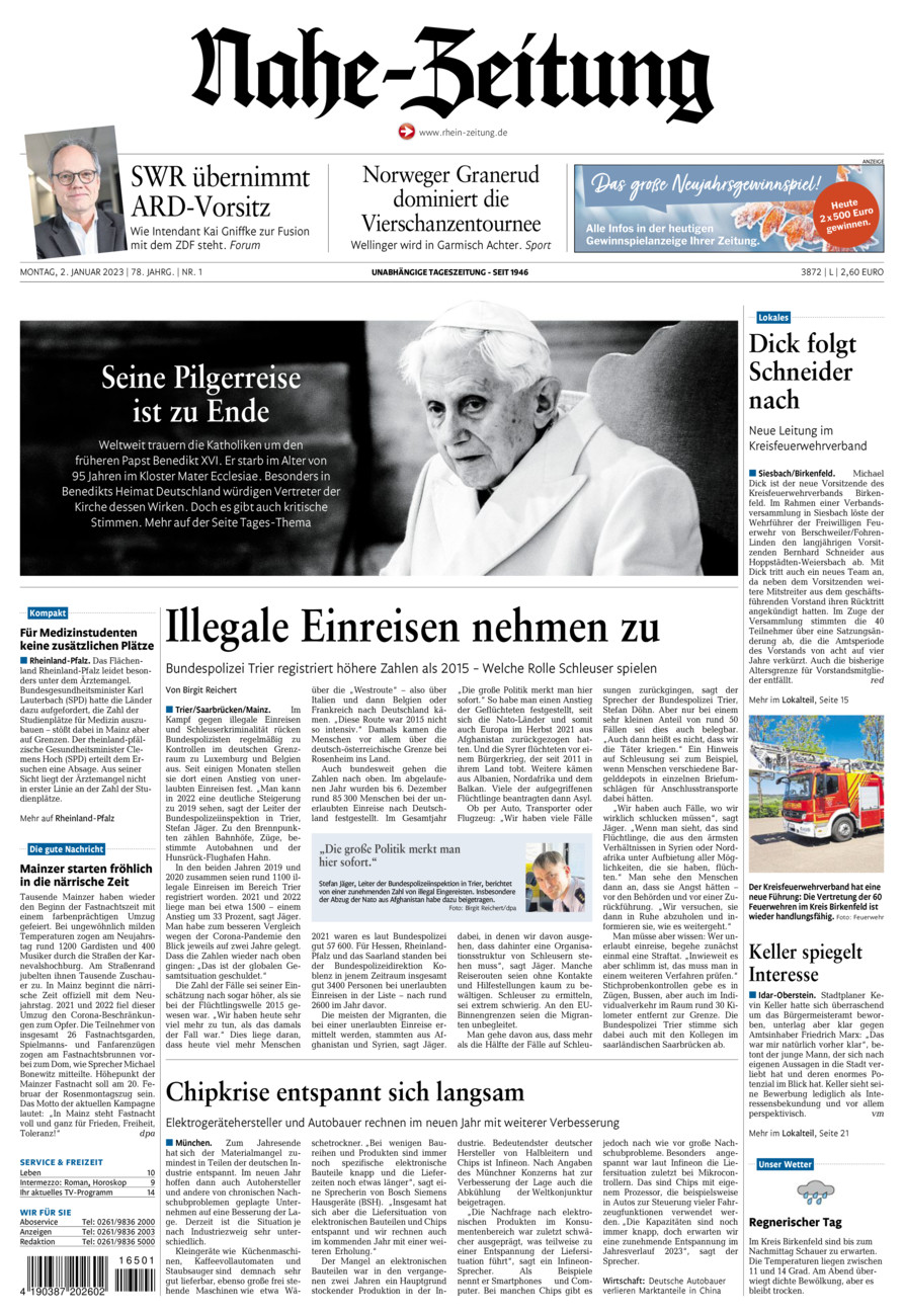 Nahe-Zeitung vom Montag, 02.01.2023