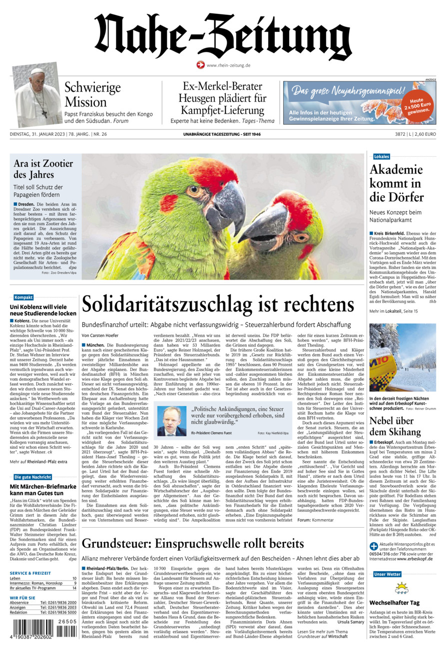 Nahe-Zeitung vom Dienstag, 31.01.2023