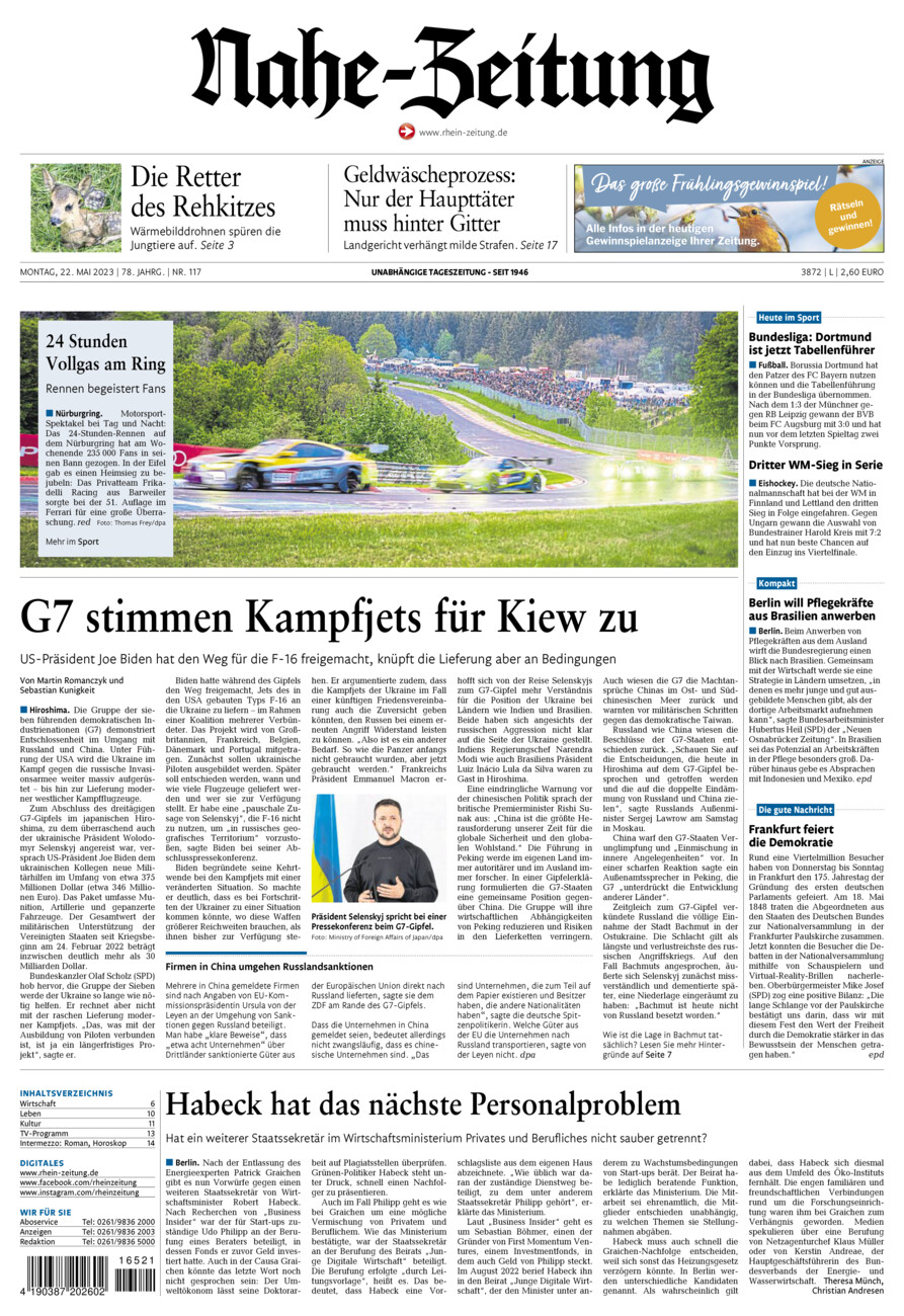 Nahe-Zeitung vom Montag, 22.05.2023