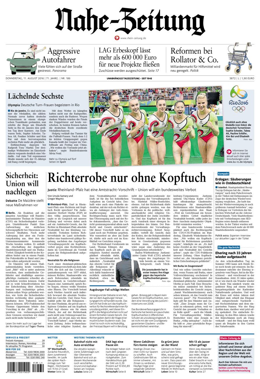 Nahe-Zeitung vom Donnerstag, 11.08.2016