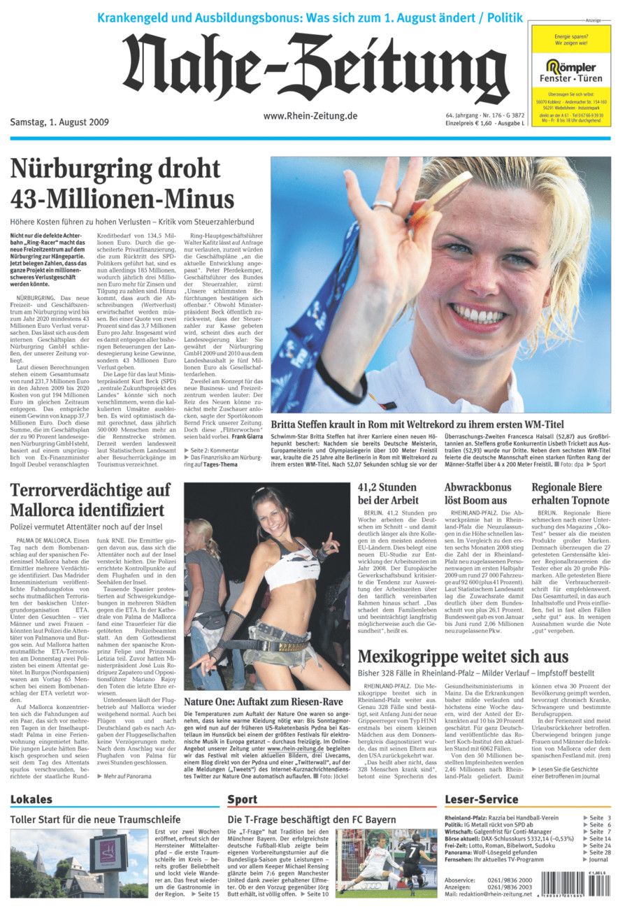 Nahe-Zeitung vom Samstag, 01.08.2009