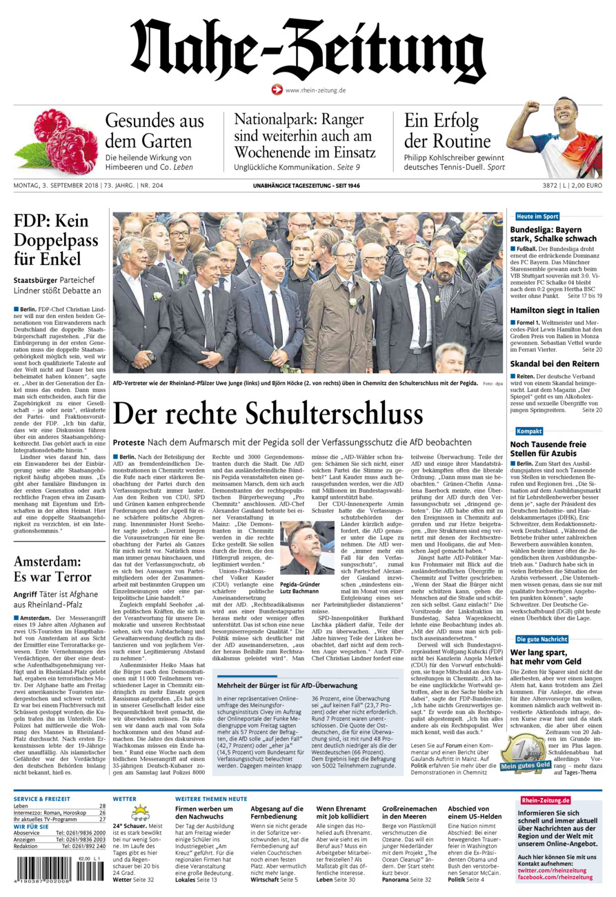 Nahe-Zeitung vom Montag, 03.09.2018