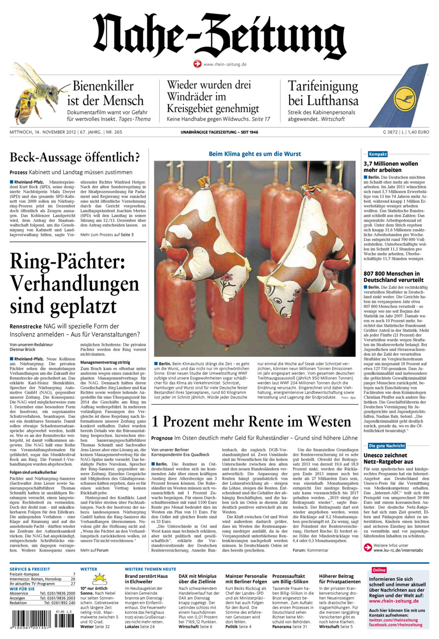 Nahe-Zeitung vom Mittwoch, 14.11.2012