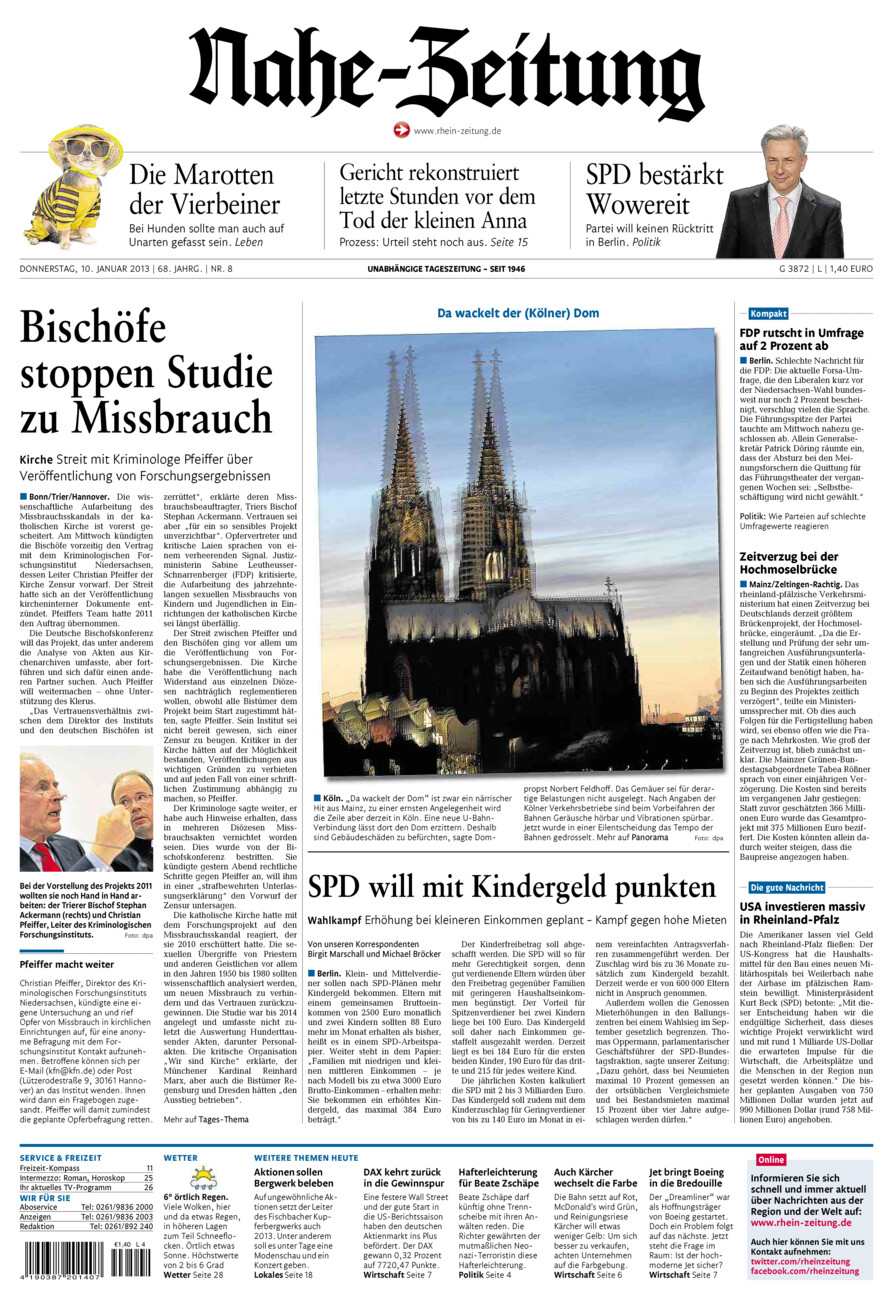 Nahe-Zeitung vom Donnerstag, 10.01.2013