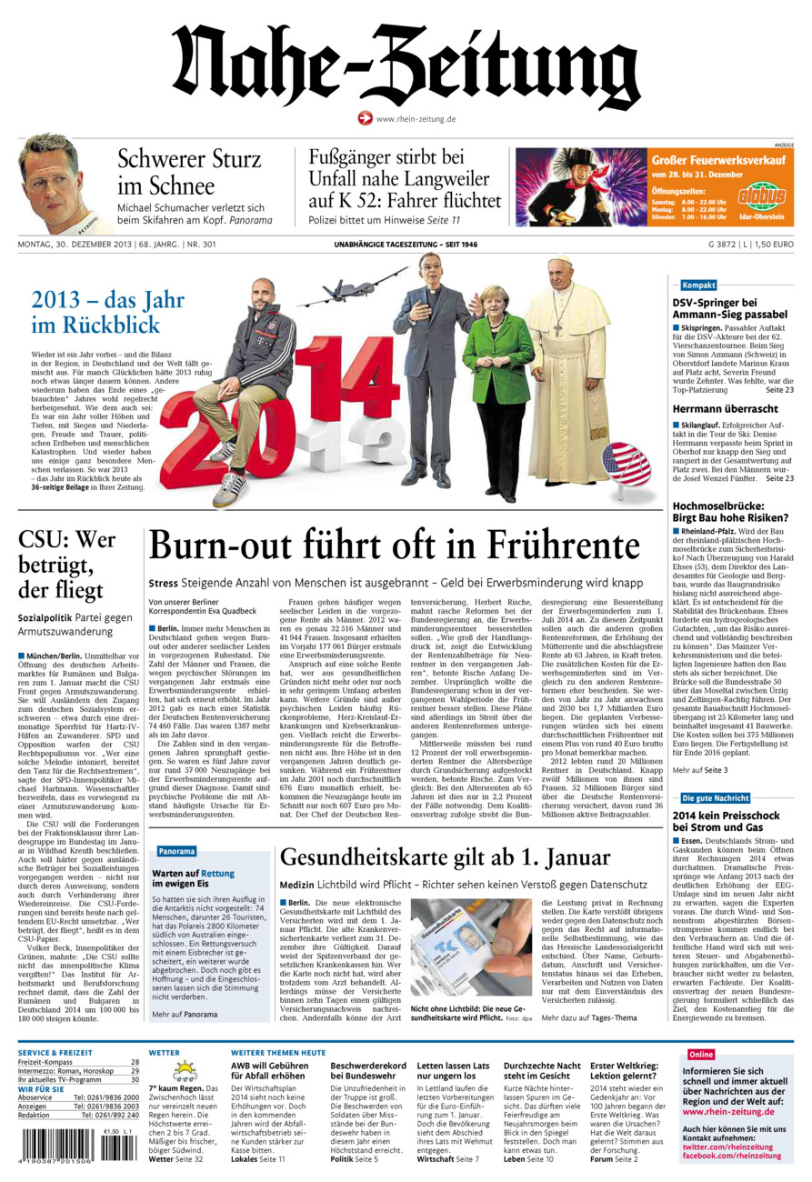 Nahe-Zeitung vom Montag, 30.12.2013