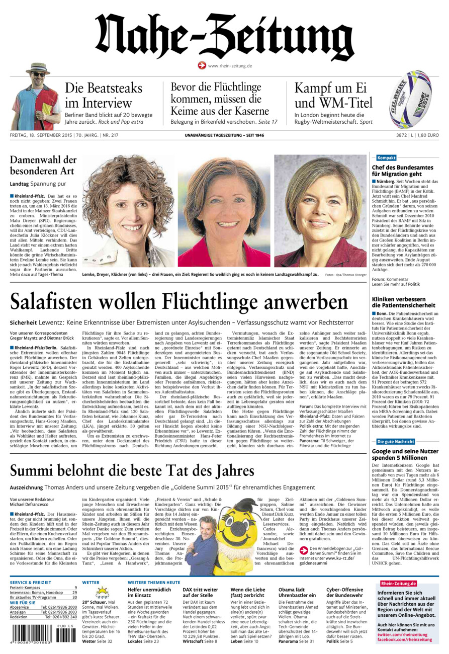 Nahe-Zeitung vom Freitag, 18.09.2015
