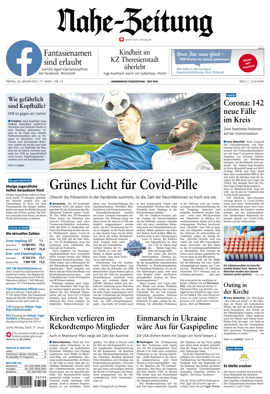 Nahe-Zeitung vom Freitag, 28.01.2022