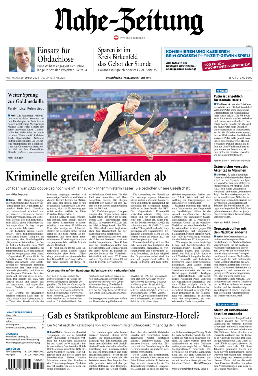 Nahe-Zeitung vom Freitag, 06.09.2024