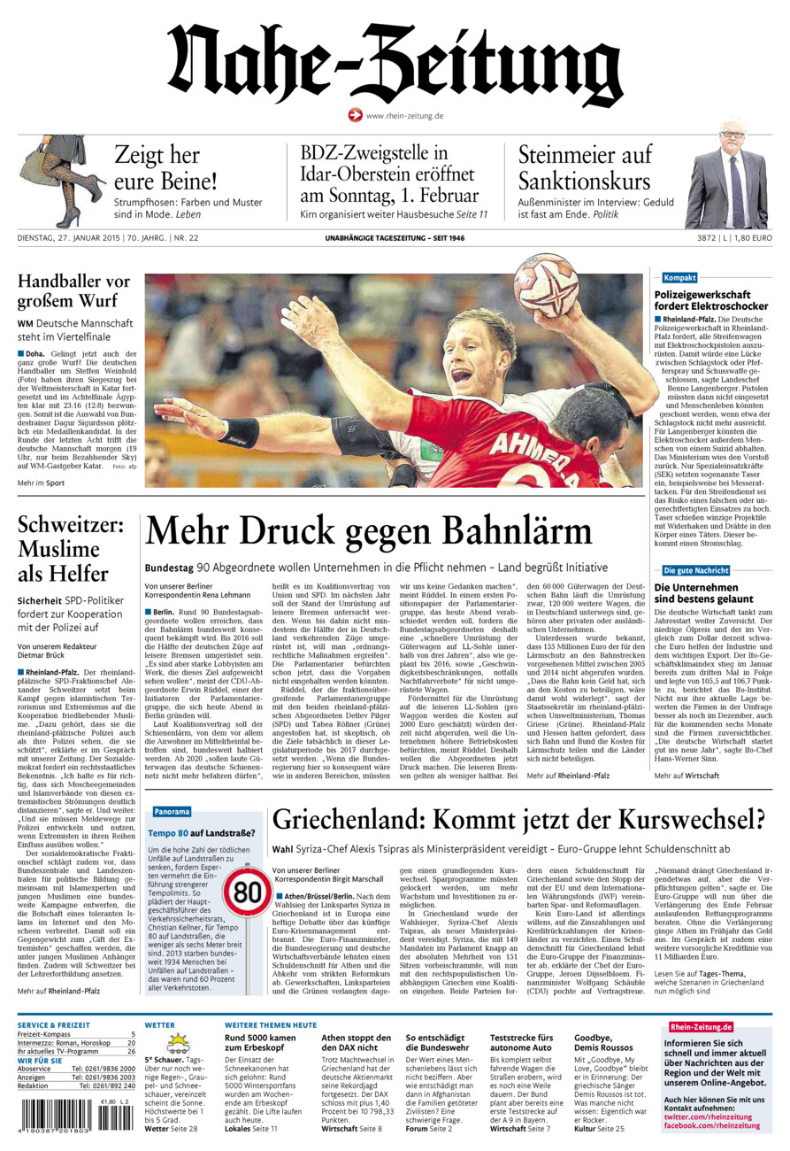 Nahe-Zeitung vom Dienstag, 27.01.2015
