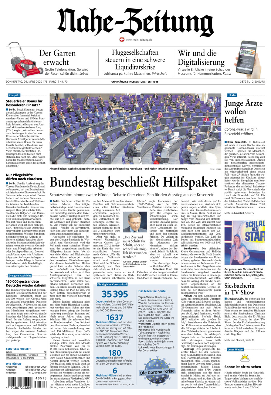 Nahe-Zeitung vom Donnerstag, 26.03.2020