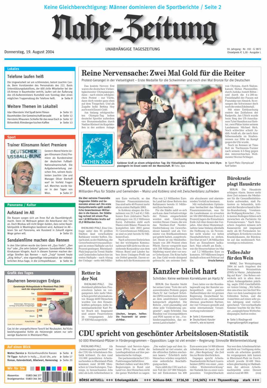 Nahe-Zeitung vom Donnerstag, 19.08.2004