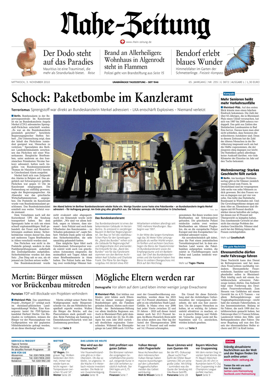 Nahe-Zeitung vom Mittwoch, 03.11.2010