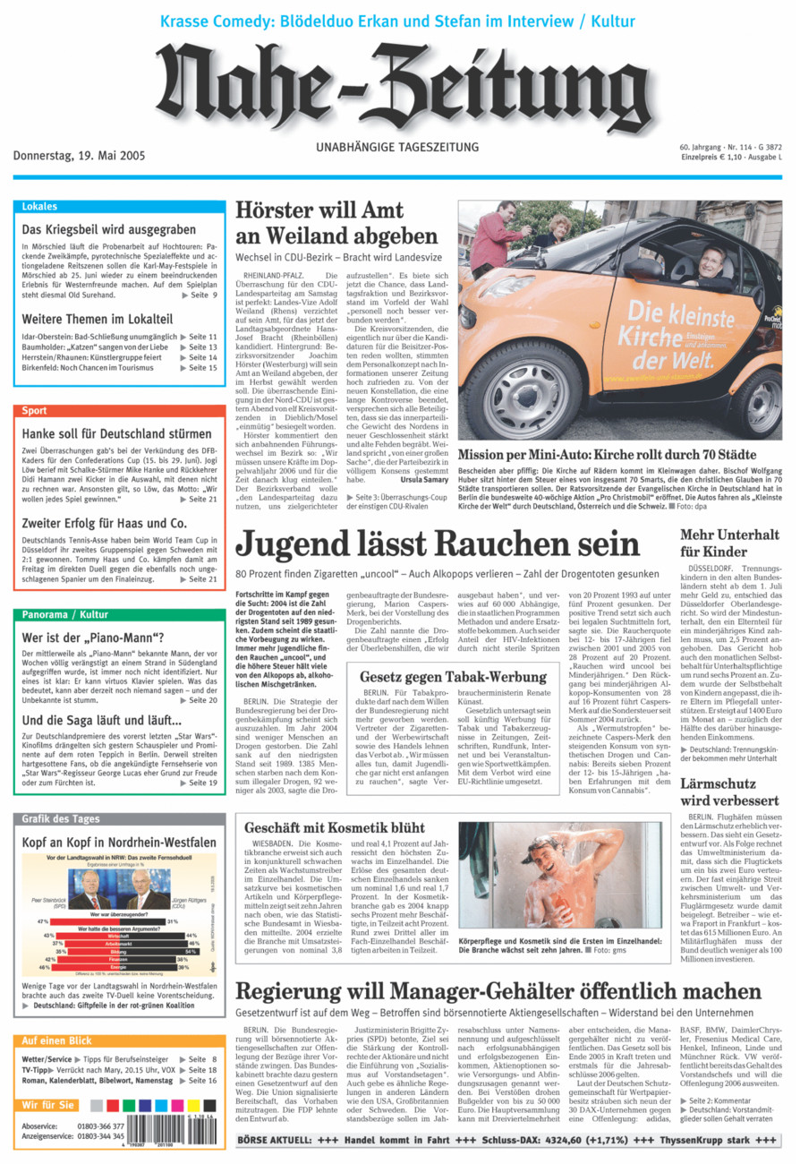 Nahe-Zeitung vom Donnerstag, 19.05.2005