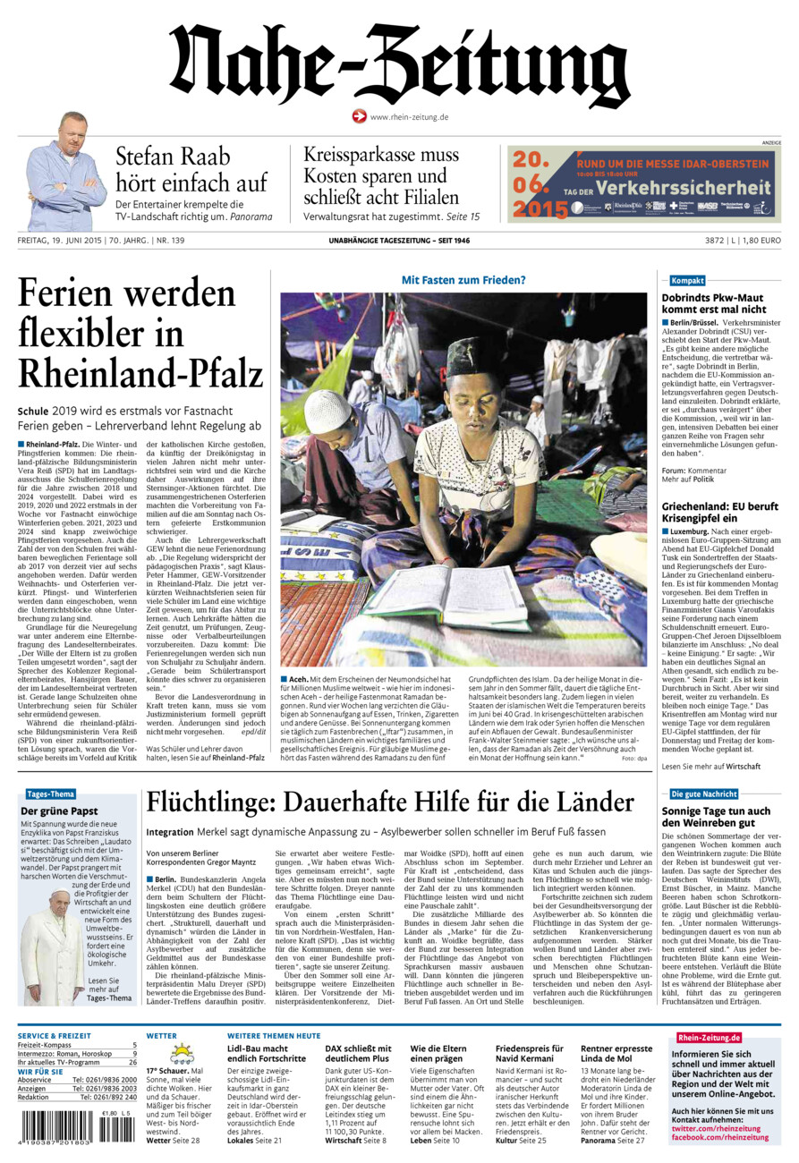 Nahe-Zeitung vom Freitag, 19.06.2015