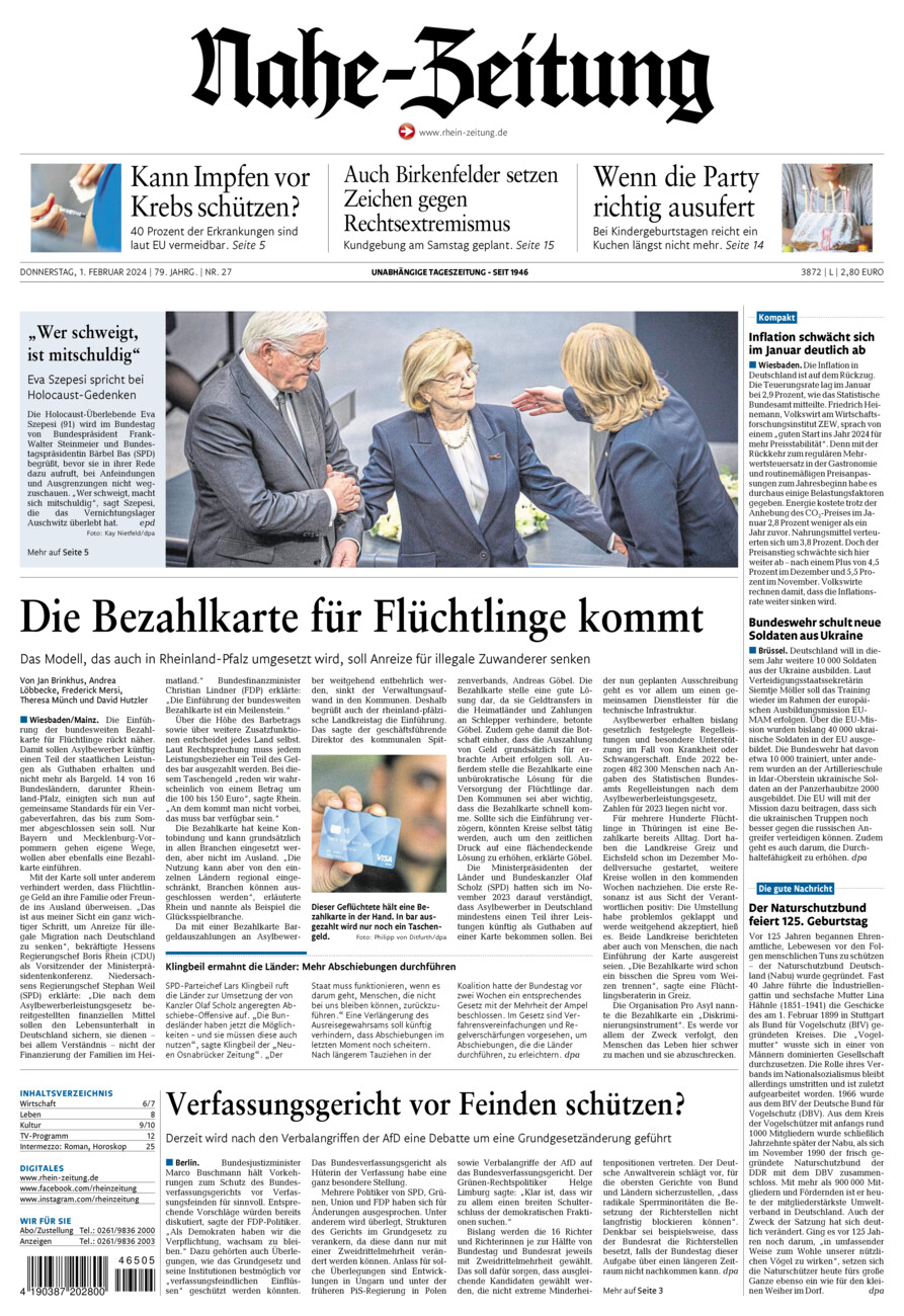 Nahe-Zeitung vom Donnerstag, 01.02.2024