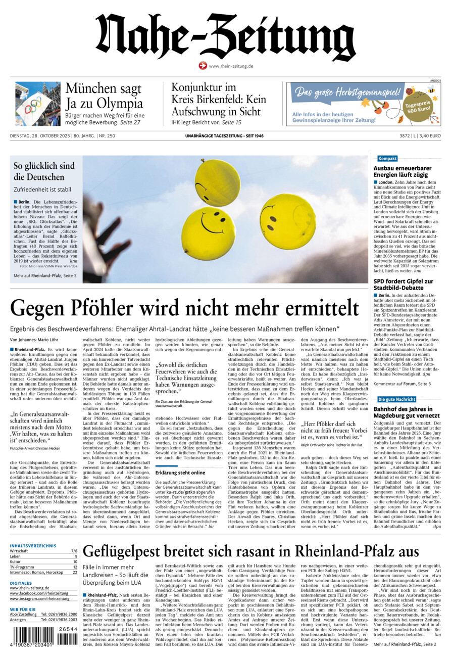 Nahe-Zeitung vom Dienstag, 28.10.2025