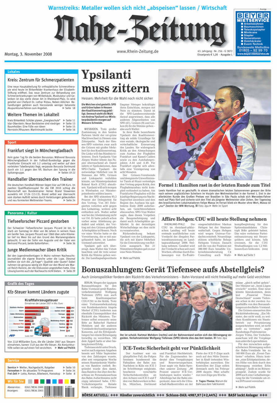 Nahe-Zeitung vom Montag, 03.11.2008