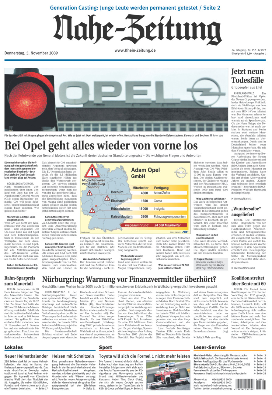 Nahe-Zeitung vom Donnerstag, 05.11.2009